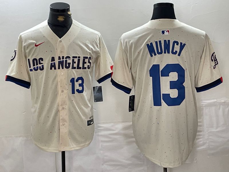 Men Los Angeles Dodgers #13 Muncy Cream Fashion Nike Game MLB Jersey style 4